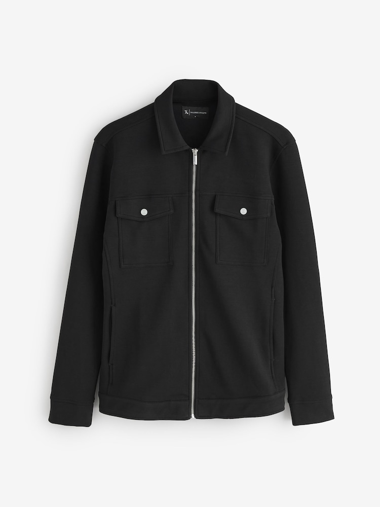 Tailored Athlete Black Muscle Fit Interlock Jersey Zip Through Shacket - Image 5 of 5