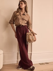 Burgundy Premium Wool Blend Wide Leg Trousers - Image 1 of 6
