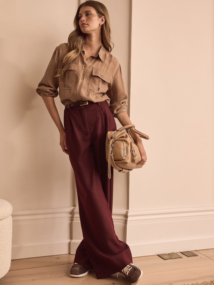 Burgundy Premium Wool Blend Wide Leg Trousers - Image 1 of 6