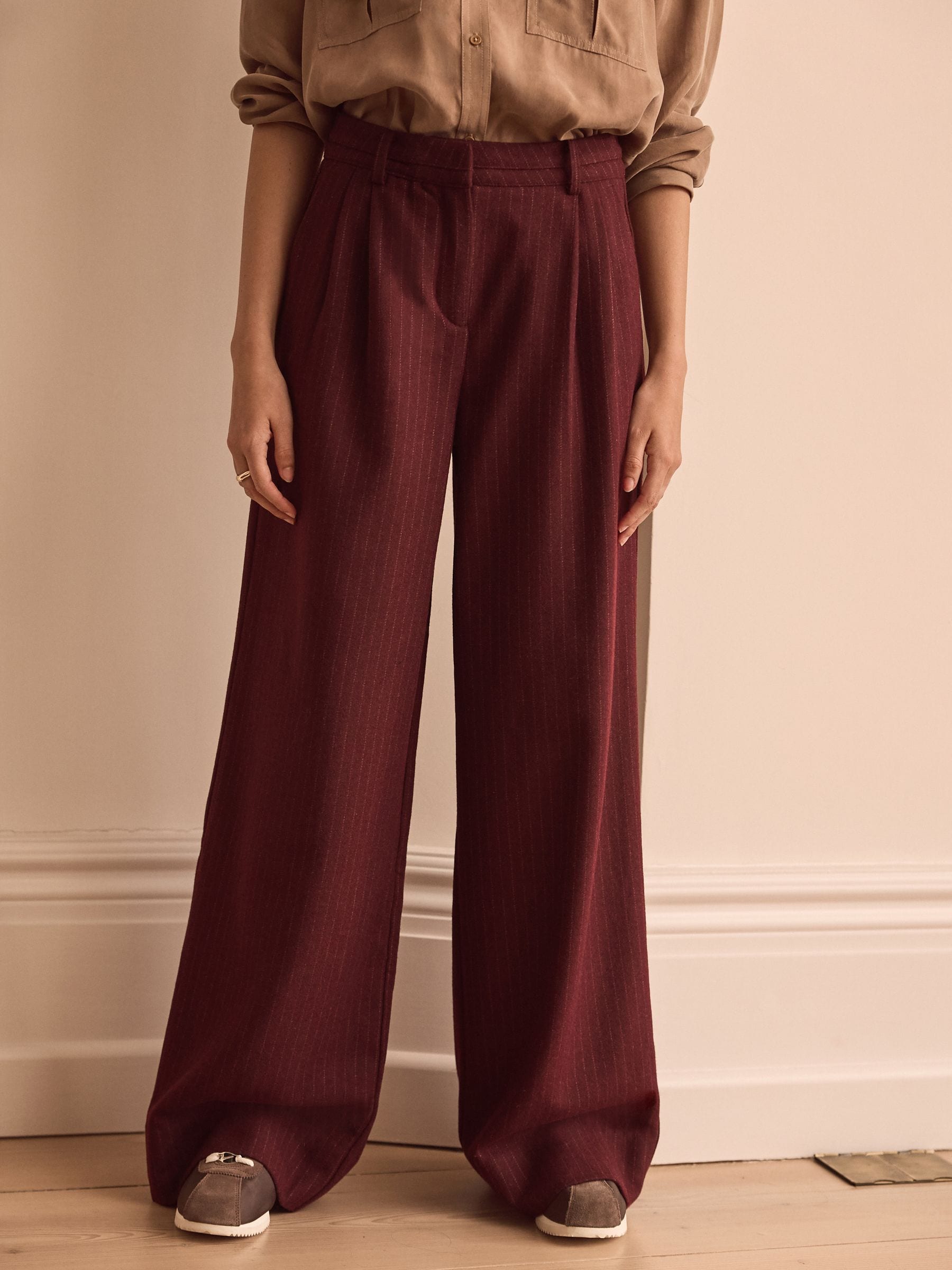 Wool blend wide leg trousers top