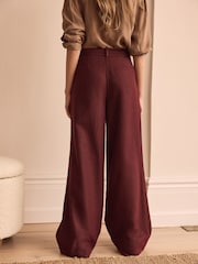 Burgundy Premium Wool Blend Wide Leg Trousers - Image 3 of 6