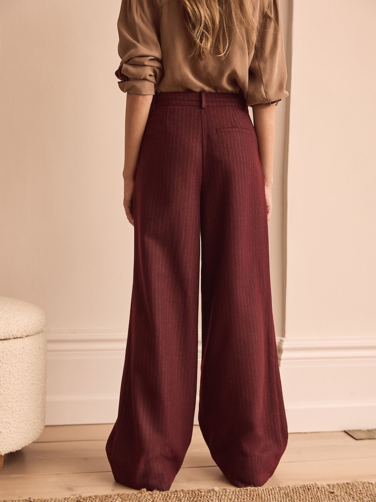 Burgundy Premium Wool Blend Wide Leg Trousers - Image 3 of 6