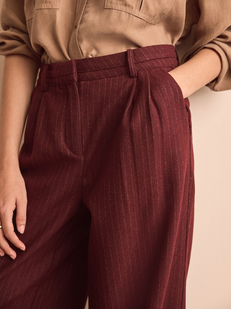 Burgundy Premium Wool Blend Wide Leg Trousers - Image 4 of 6