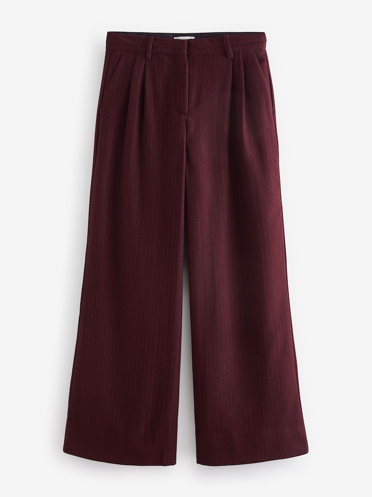 Burgundy Premium Wool Blend Wide Leg Trousers - Image 5 of 6
