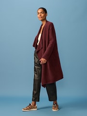 Red Berry Soft Touch Waterfall Longline Knitted Cardigan Coatigan - Image 1 of 7