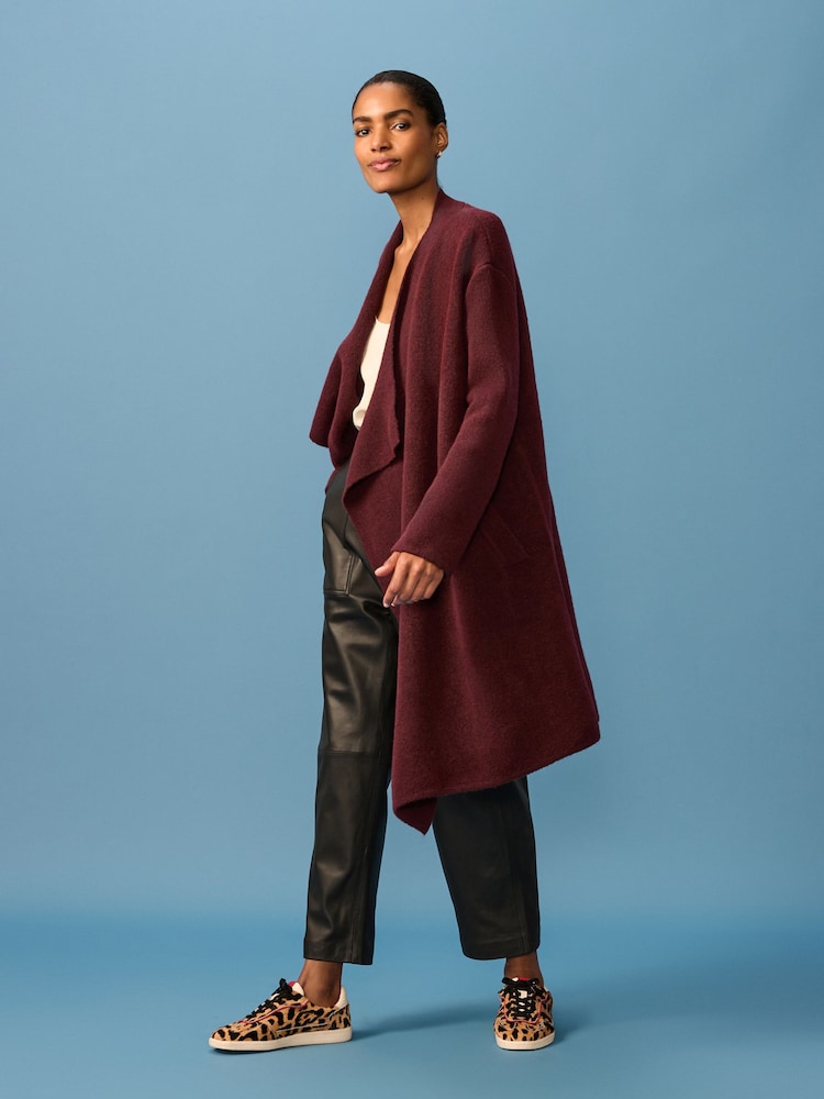 Red Berry Soft Touch Waterfall Longline Knitted Cardigan Coatigan - Image 1 of 7
