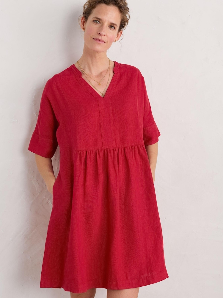 Seasalt Cornwall Red 100% Linen Petite Draw Kiln Dress - Image 1 of 5