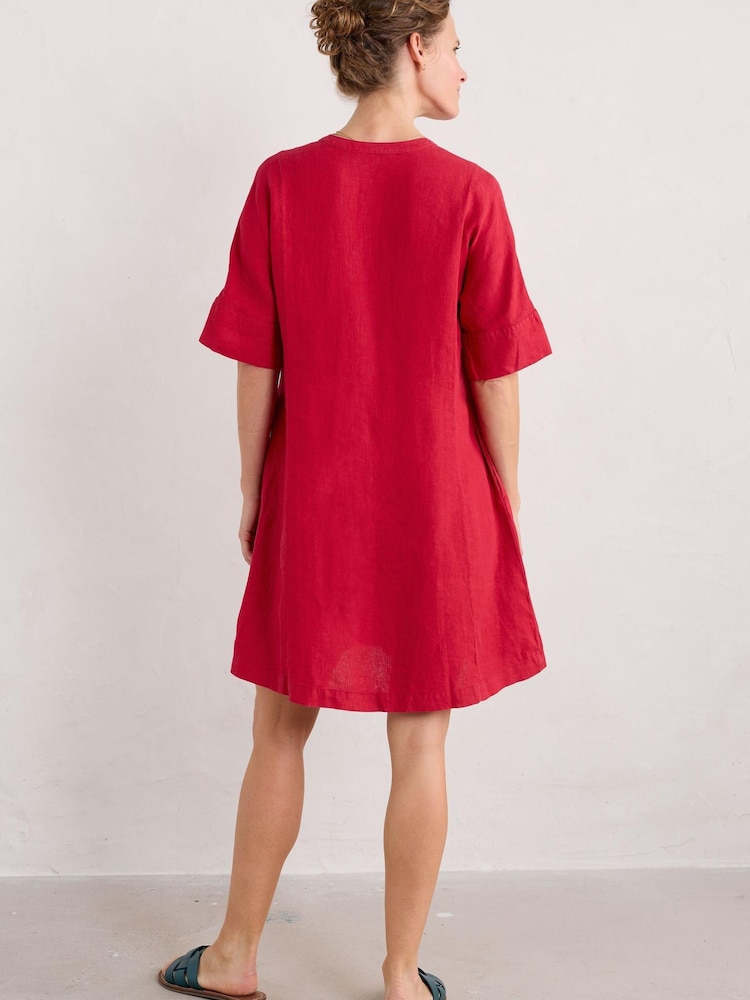 Seasalt Cornwall Red 100% Linen Petite Draw Kiln Dress - Image 2 of 5