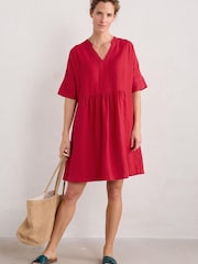 Seasalt Cornwall Red 100% Linen Petite Draw Kiln Dress - Image 3 of 5
