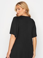 Yours Curve Black Pleat Swing Angel Sleeve Top - Image 3 of 5