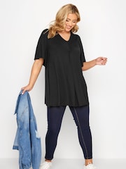 Yours Curve Black Pleat Swing Angel Sleeve Top - Image 4 of 5