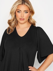 Yours Curve Black Pleat Swing Angel Sleeve Top - Image 5 of 5