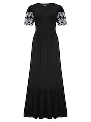 Pour Moi Black Nova Broderie Sleeve Crepe Jersey Midaxi Dress - Image 3 of 4