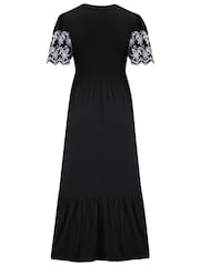 Pour Moi Black Nova Broderie Sleeve Crepe Jersey Midaxi Dress - Image 4 of 4