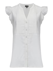 Pour Moi White Poppy Fuller Bust Woven Longline Frill Sleeve Shirt With Linen - Image 3 of 4