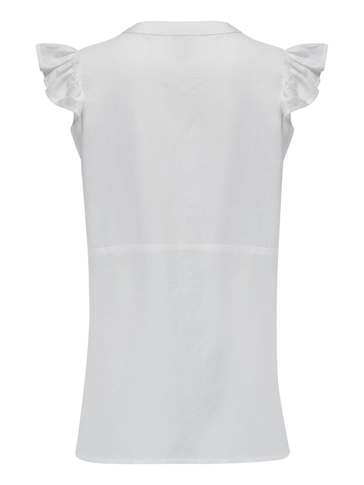 Pour Moi White Poppy Fuller Bust Woven Longline Frill Sleeve Shirt With Linen - Image 4 of 4