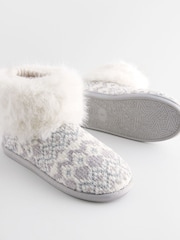Grey Knitted Faux Fur Fairisle Pattern Boot Slippers - Image 5 of 7