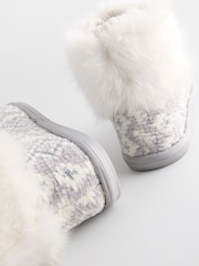 Grey Knitted Faux Fur Fairisle Pattern Boot Slippers - Image 6 of 7