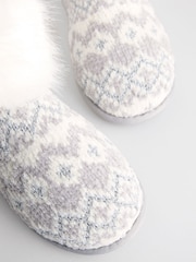 Grey Knitted Faux Fur Fairisle Pattern Boot Slippers - Image 7 of 7
