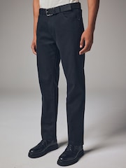 Black Straight Fit Belted Textured 5 Pocket Trousers - Image 1 of 11