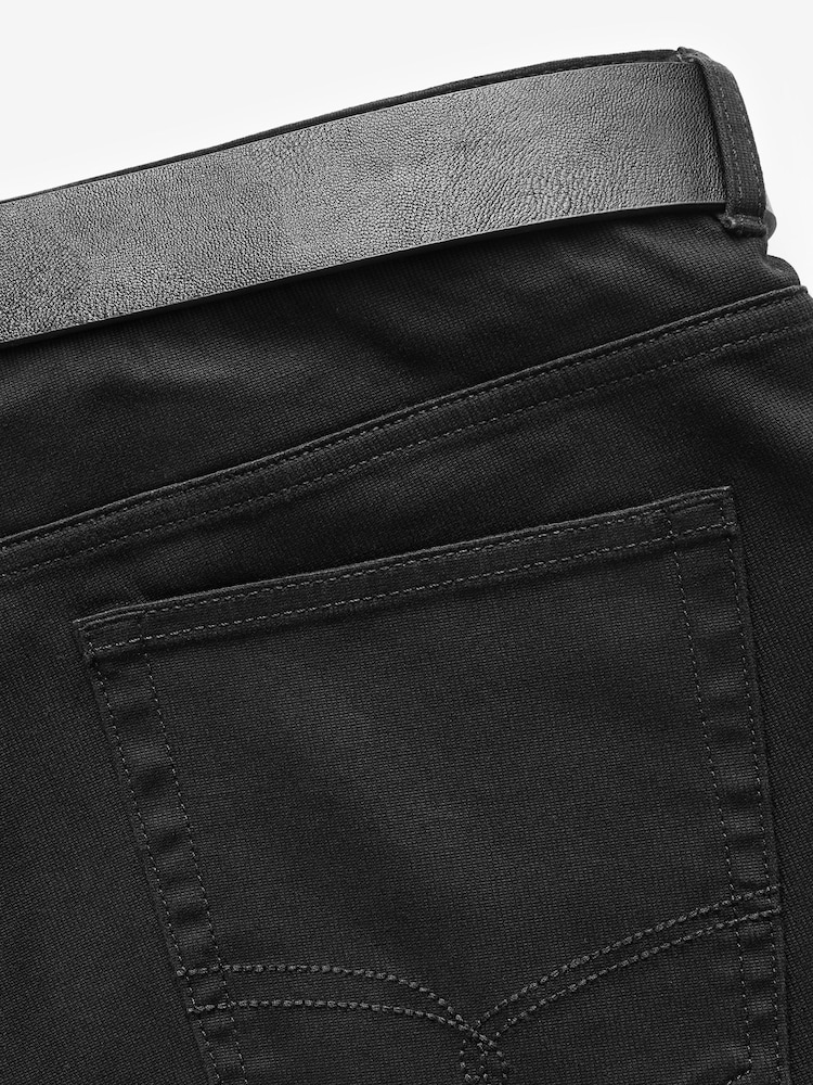 Black Straight Fit Belted Textured 5 Pocket Trousers - Image 10 of 11