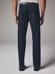 Black Straight Fit Belted Textured 5 Pocket Trousers - Image 3 of 11