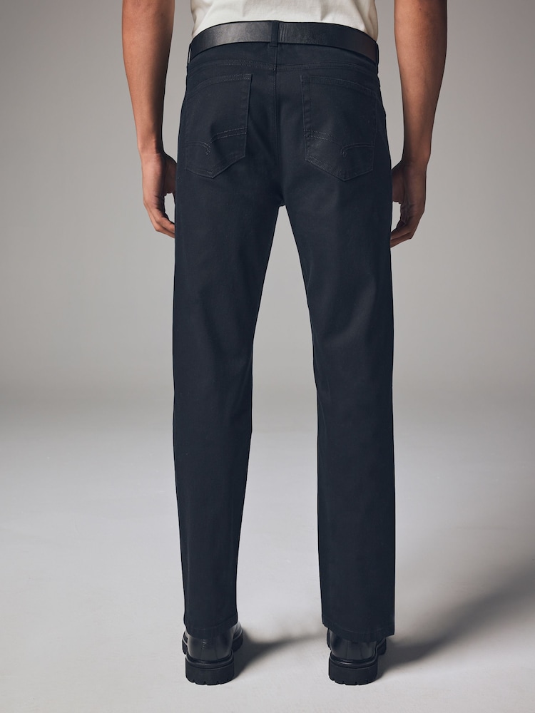 Black Straight Fit Belted Textured 5 Pocket Trousers - Image 3 of 11