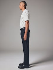 Black Straight Fit Belted Textured 5 Pocket Trousers - Image 4 of 11
