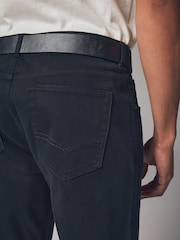 Black Straight Fit Belted Textured 5 Pocket Trousers - Image 6 of 11