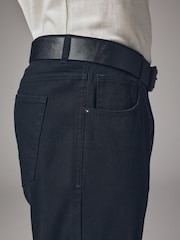 Black Straight Fit Belted Textured 5 Pocket Trousers - Image 7 of 11