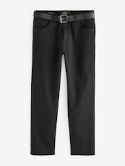 Black Straight Fit Belted Textured 5 Pocket Trousers - Image 8 of 11