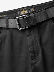 Black Straight Fit Belted Textured 5 Pocket Trousers - Image 9 of 11