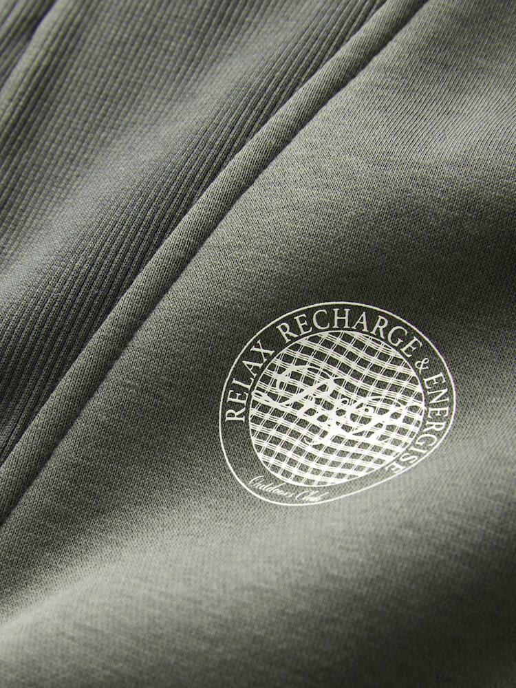 Forest Green Graphic Mod Zip Neck Sweat Top - Image 6 of 7