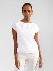Hobbs White Broderie Thea 100% Cotton Top - Image 1 of 1
