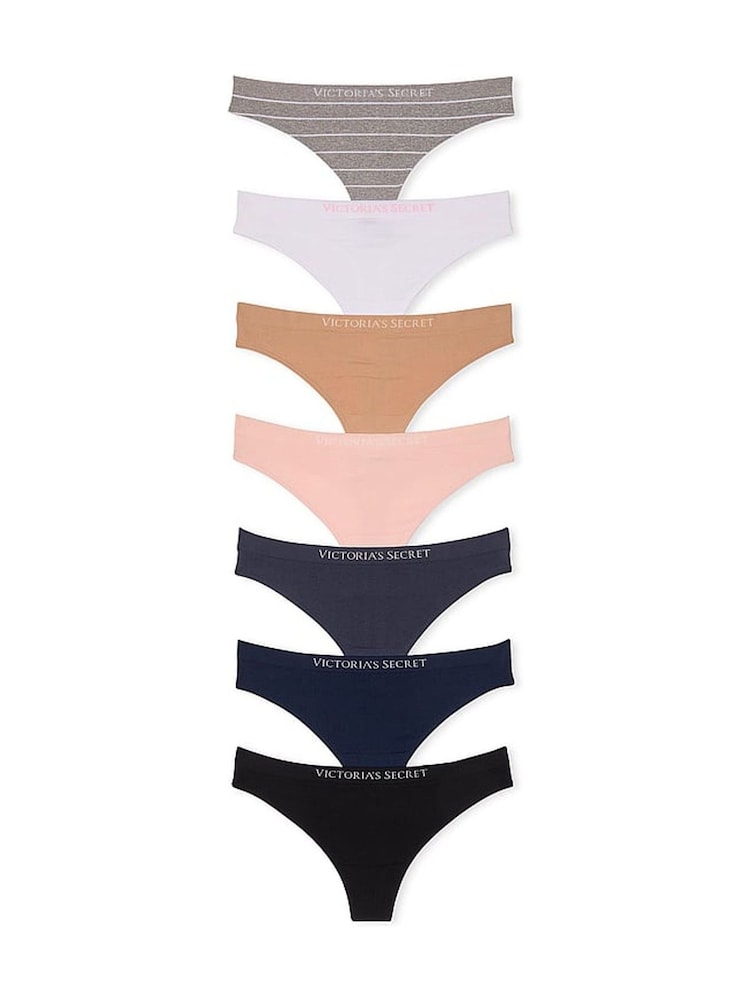 Victoria's Secret Grey/White/Nude/Pink/Blue/Black Thong 7 Pack Knickers - Image 1 of 3