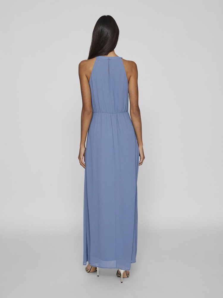 VILA Blue Halter Neck Tulle Maxi Dress - Image 2 of 6