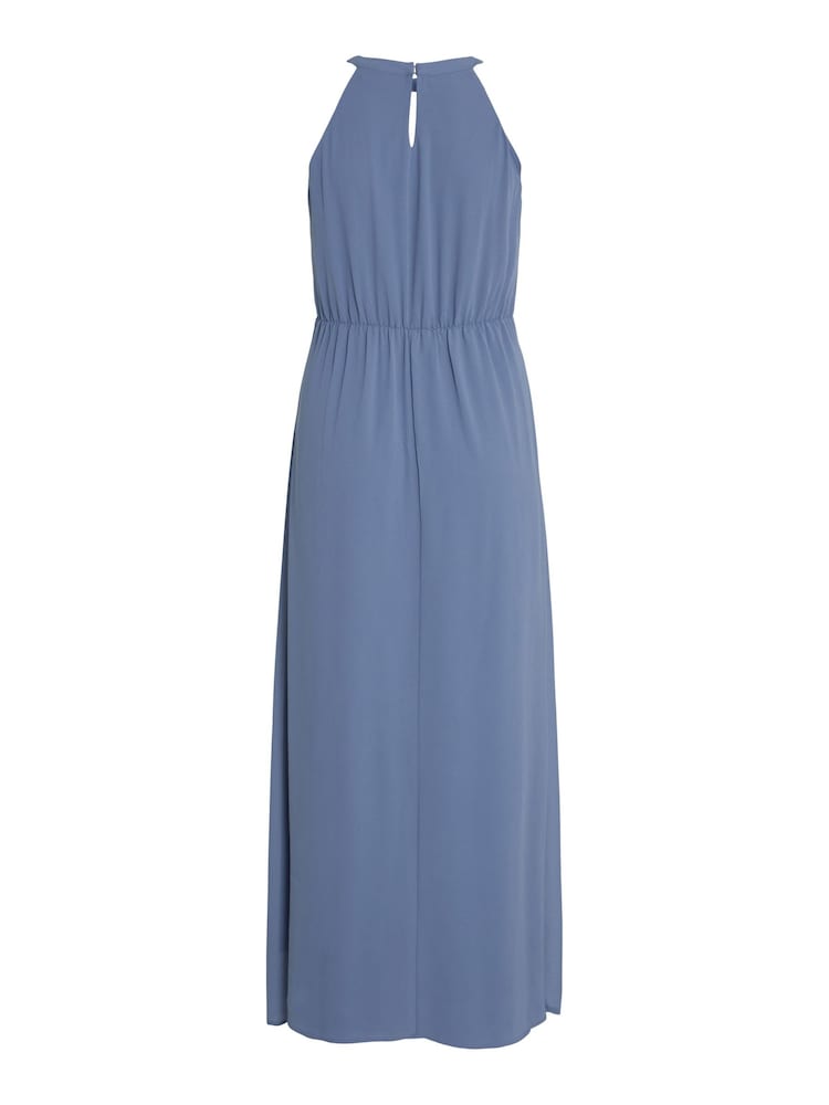 VILA Blue Halter Neck Tulle Maxi Dress - Image 6 of 6
