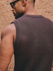 Tailored Athlete Brown Muscle Fit Crochet Knitted Vest - Image 2 of 6