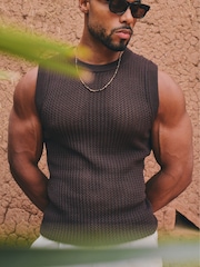 Tailored Athlete Brown Muscle Fit Crochet Knitted Vest - Image 3 of 6