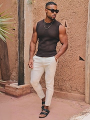 Tailored Athlete Brown Muscle Fit Crochet Knitted Vest - Image 4 of 6