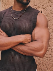 Tailored Athlete Brown Muscle Fit Crochet Knitted Vest - Image 5 of 6