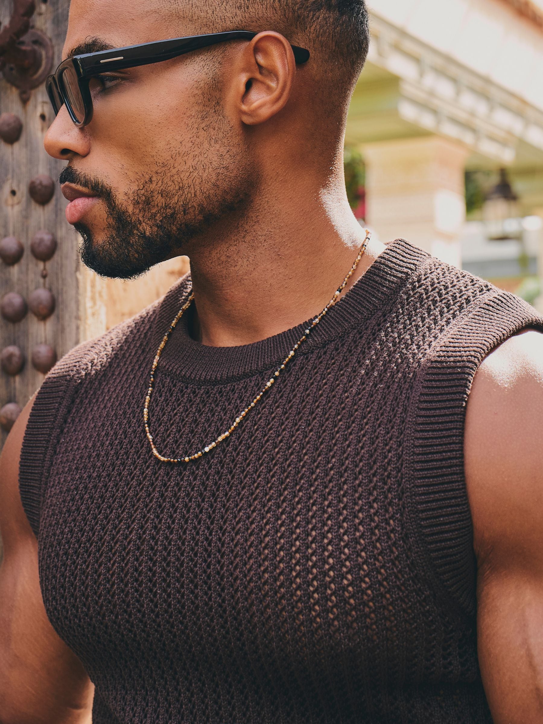 Buy Tailored Athlete Brown Muscle Fit Crochet Knitted Vest from