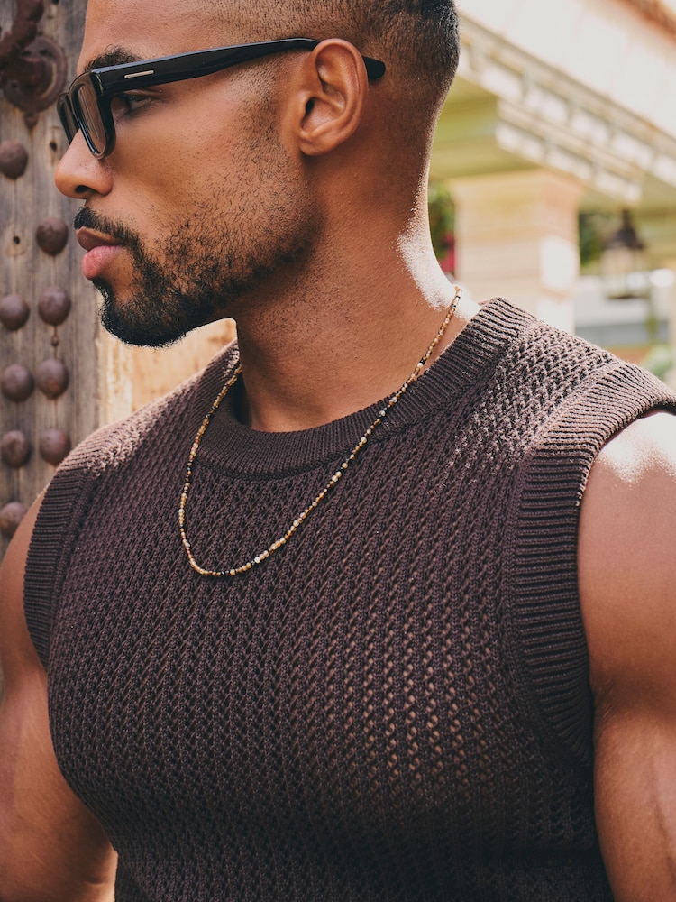 Tailored Athlete Brown Muscle Fit Crochet Knitted Vest - Image 6 of 6