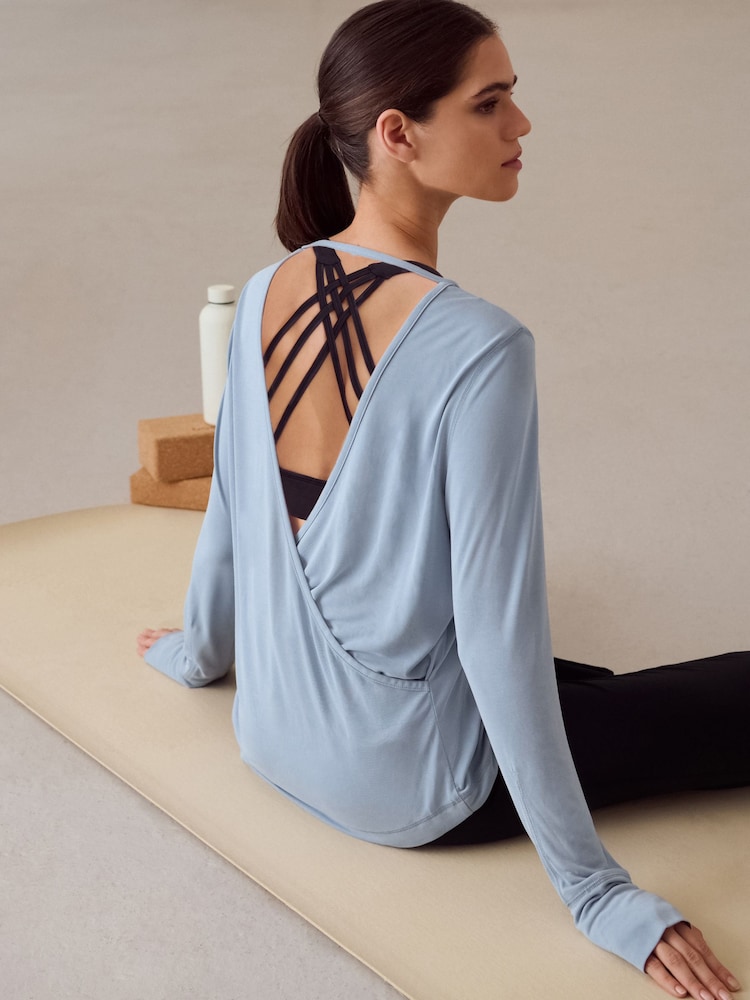 Pale Blue Active Open Back Soft Touch Top - Image 1 of 11