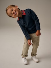 Navy Blue Tartan Collar Long Sleeve 100% Cotton Polo Shirt (3mths-7yrs) - Image 2 of 7