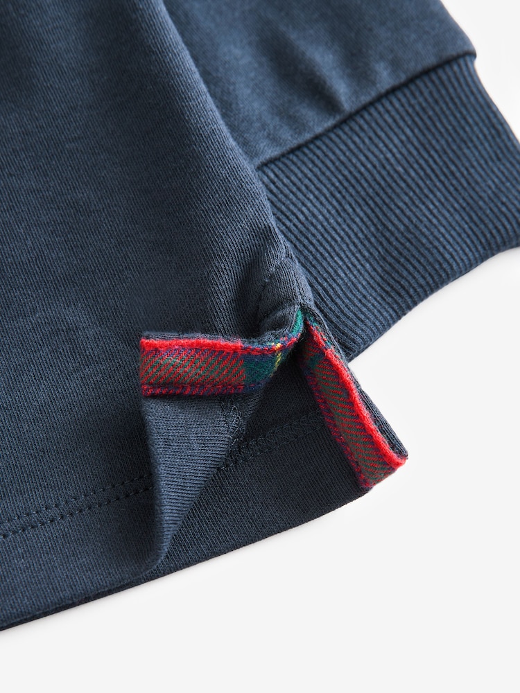 Navy Blue Tartan Collar Long Sleeve 100% Cotton Polo Shirt (3mths-7yrs) - Image 7 of 7 Navy Blue Tartan Collar Long Sleeve 100% Cotton Polo Shirt (3mths-7yrs) - Image 7 of 7