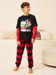 Red/Black Check Single Long Sleeve 100% Cotton Pyjamas (3-16yrs) (3-16yrs) - Image 1 of 4