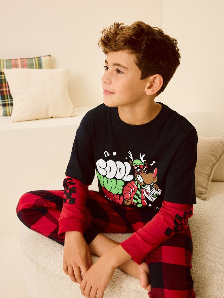 Red/Black Check Single Long Sleeve 100% Cotton Pyjamas (3-16yrs) (3-16yrs) - Image 4 of 4