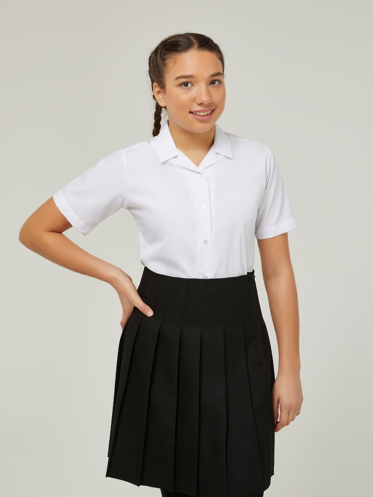 Trutex White Revere Collar Regular Fit Short Sleeve 2 Pack School Shirts - Image 1 of 7