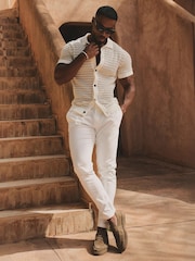 Tailored Athlete Cream Muscle Fit Two Tone Crochet Knitted Shirt - Image 5 of 6